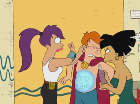 Fry, forced to cry out the Emperor of the Water Planet