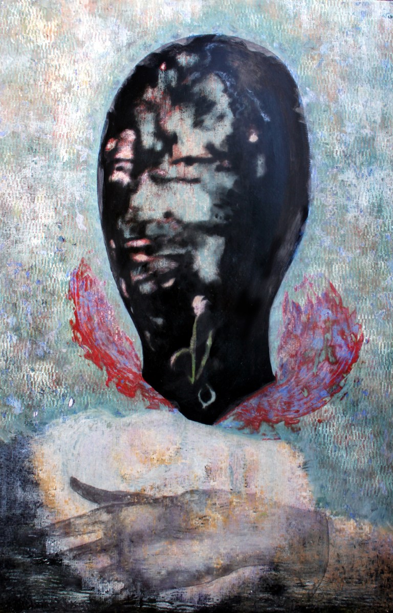 Mister Bitumen, Oil on mahogany panel, 72 x 44 inches, 2008  nb